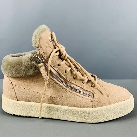 GIUSEPPE ZANOTTI Size 9.5 Pink Grey Suede Faux shearling High Top Sneakers - Picture 2 of 7